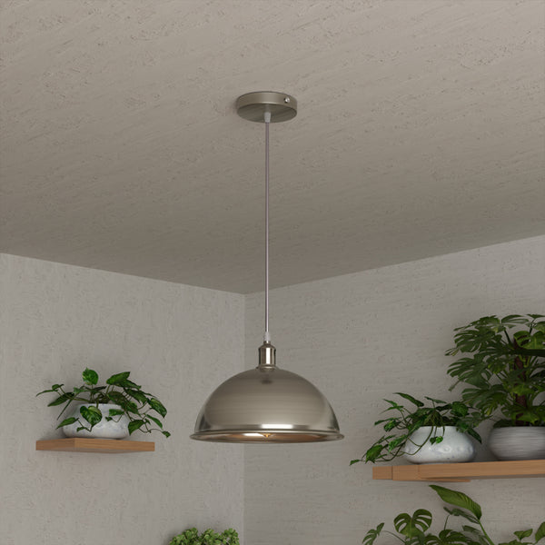 Vintage plafond hanglamp industriële metalen kap hanglamp ~ 6030  – Satijnnikkel / Ja