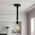 Industriële plafondlamp E27 houder zwart semi-flush pijp vintage verlichting ~5462