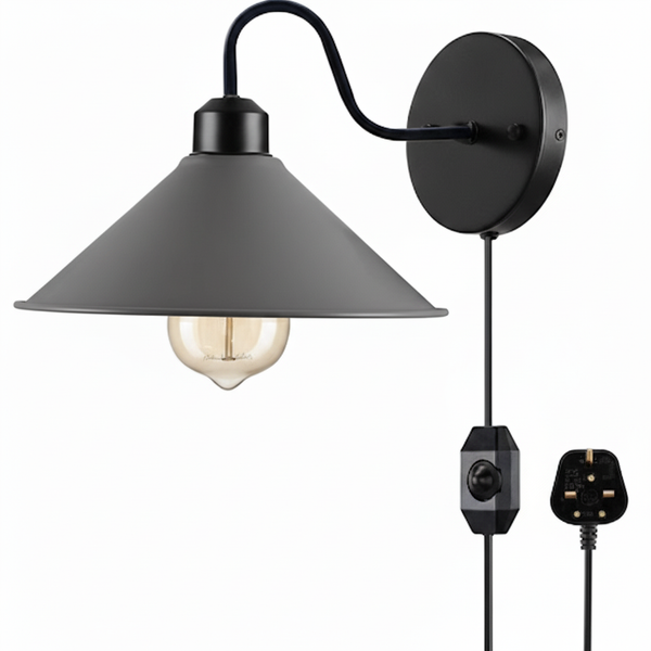 E27 Plugin Wall Light With Dimmer ~6442 – Gray / Yes