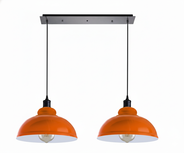 2 Light Dome Pendant Light E27 Adjustable ~6451 – Orange / Yes