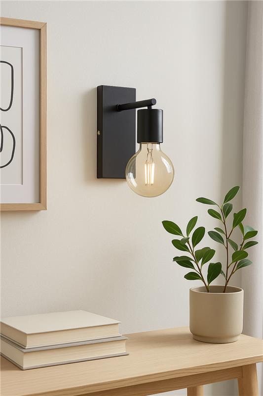 Wandlamp met houten voet E27 schroefhouder industriële lamp retroverlichting zwart~1569 