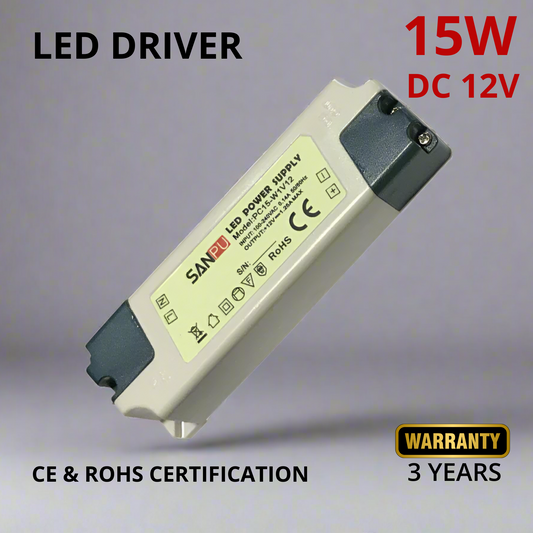 DC 12V 15W LED-drivervoeding IP44 AC 100-240V transformator ~3265