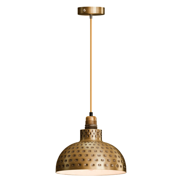 Retro Hammered Metal Shade E27 Ceiling Pendant Light~6132 – Yellow Brass / No / No
