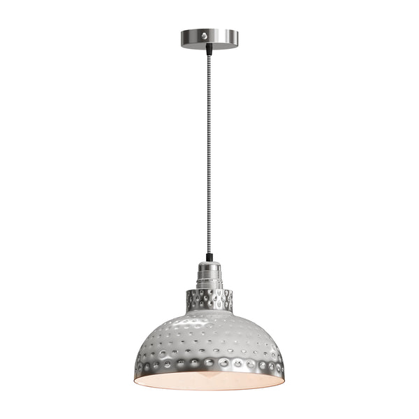 Retro Hammered Metal Shade E27 Ceiling Pendant Light~6132 – Chrome / No / No