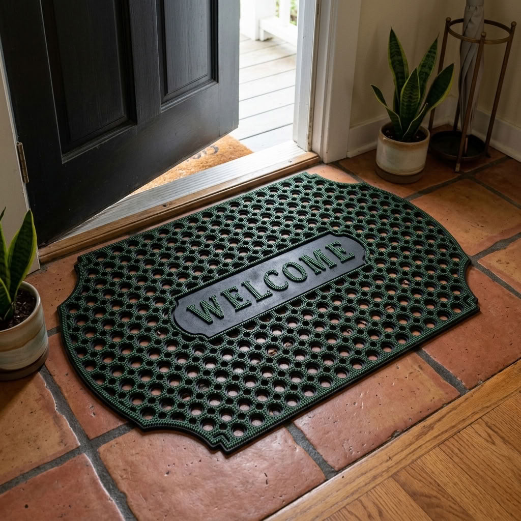 Heavy Duty Rubber Outdoor Door Mat with Drainage Holes