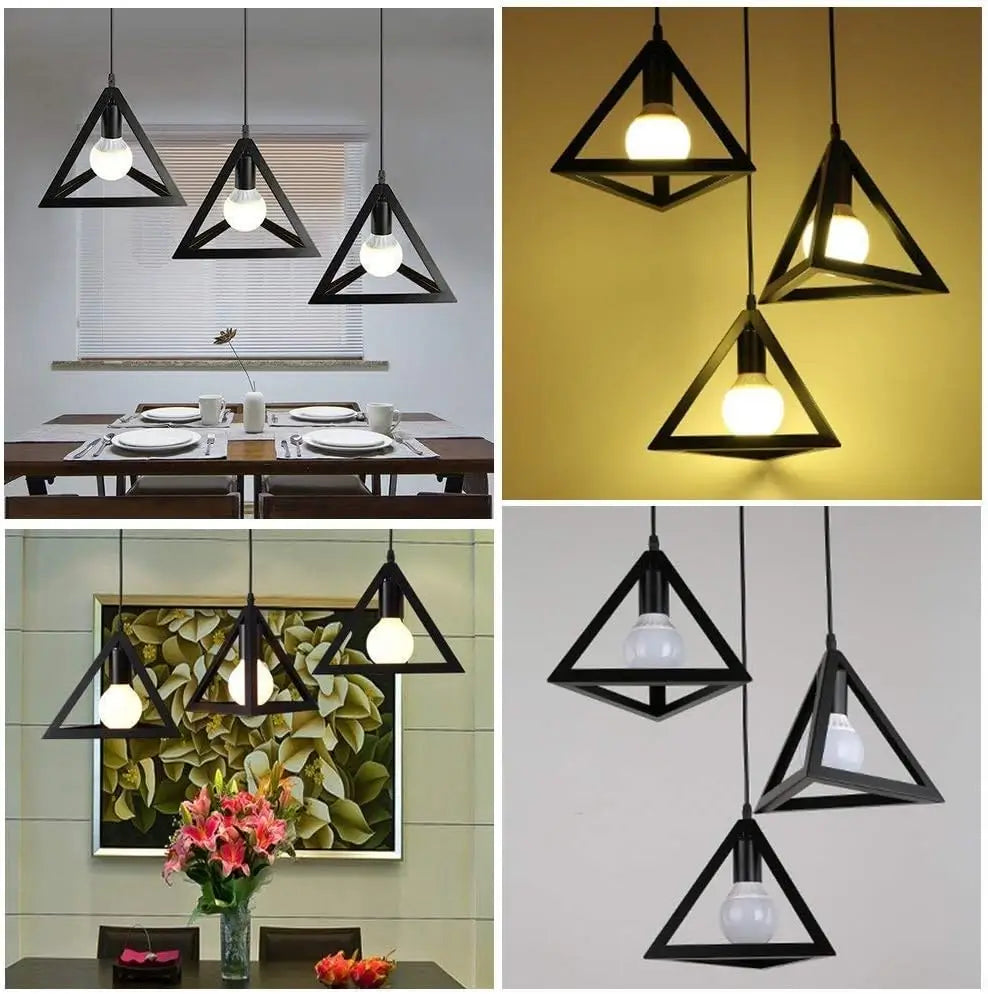 Retro-modern geometric wire frame lighting for kitchen counters.