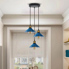 Industriële plafondlamp met 3 koppen en metalen kegelvormige kap ~3868