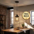 Vintage Industrial Black Cage Pendant Light | E27 Bulb Included ~6677