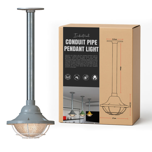 Industrial Steampunk Pipe Pendant Light E27 Metal cage hanging Lights~6111 – Grey / 40cm / Yes