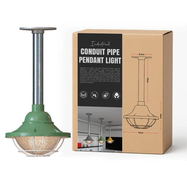 Industrial Pipe Pendant Light with Metal 21cm cage Hanging Conduit Set ~ 6112 – Green / 25cm / No