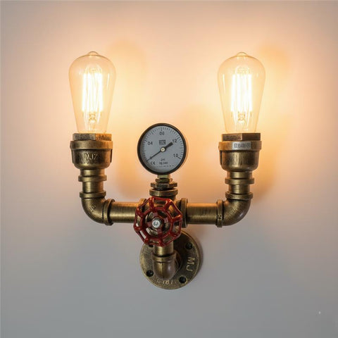 Industriële metalen rustieke dubbele waterpijp wandlamp ~5534