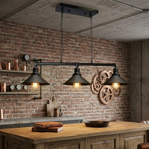 Industriële Steampunk 3-weg plafondlampen zwart ~901
