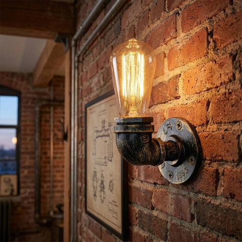 Vintage industriële waterpijplamp, retro-licht, steampunk wandlamp + gratis lamp ~ 2136