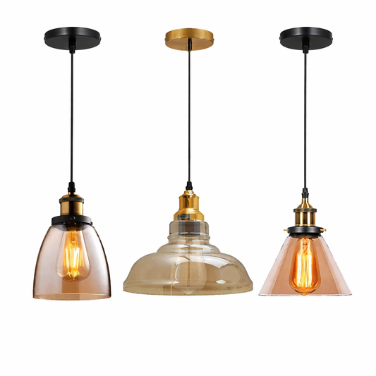 Industriële plafondlamp met hangende glazen kap ~6019