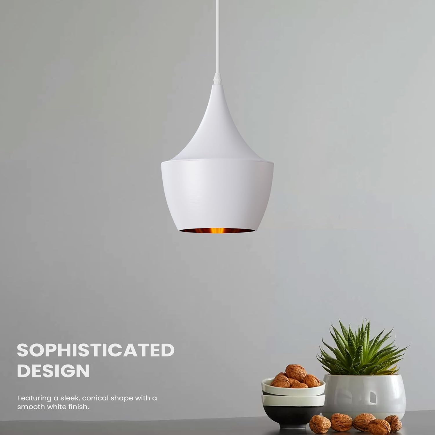 white conical pendant ceiling lamp