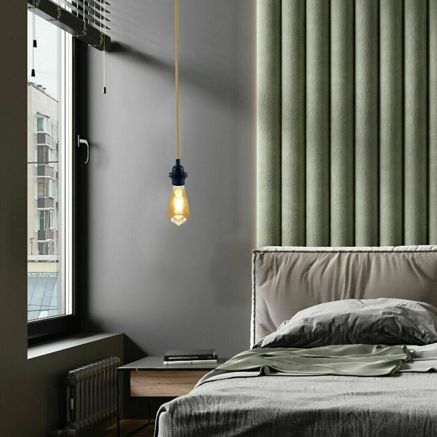 Collage of images showing a plug-in pendant light set