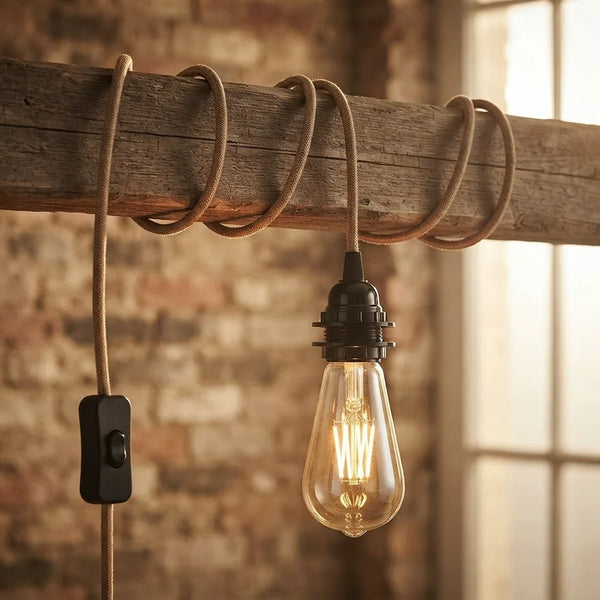 Hemp Pendant Lights Kit UK Plug E27 Fitting ~6026 – Yes