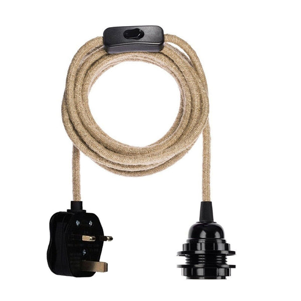 Hemp Pendant Lights Kit UK Plug E27 Fitting ~6026 – No