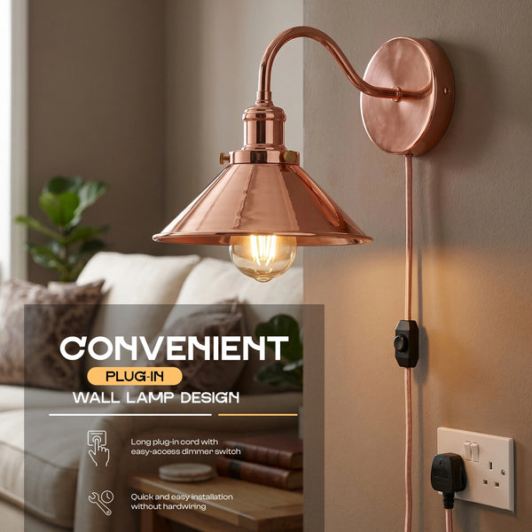 Stekker in wandverlichting 2M kabel dimmer schakelaar lichtfittingen~5303 – Rose Gold / Ja