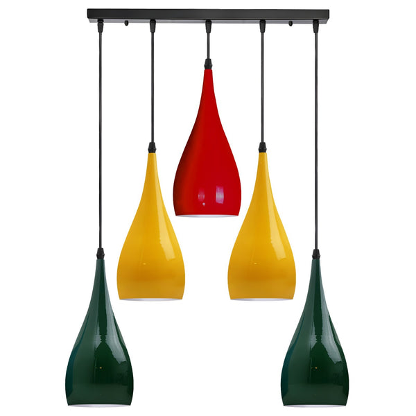 5 Way Ceiling Pendant Light Industrial Hanging Lamp ~6108 – Green & Red & Yellow / No