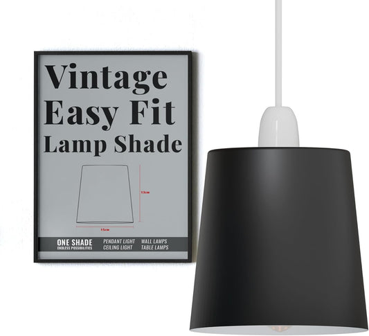 Retro Easy Fit lampenkap 13cm metalen E27 matzwarte lampenkap~3900