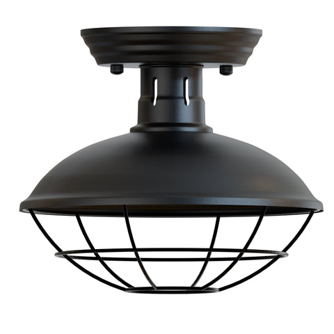 Semi-plafondlamp met metalen kooi, rustieke montage, ~5951