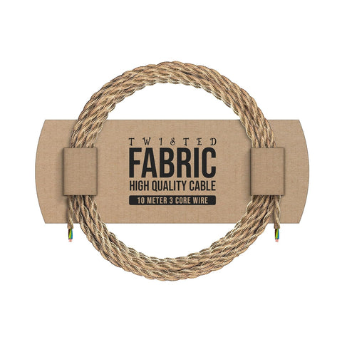 1M/5M/10M lichtgouden gedraaide vintage stoffen kabelflex 0,75 mm 3-aderig ~ 4824