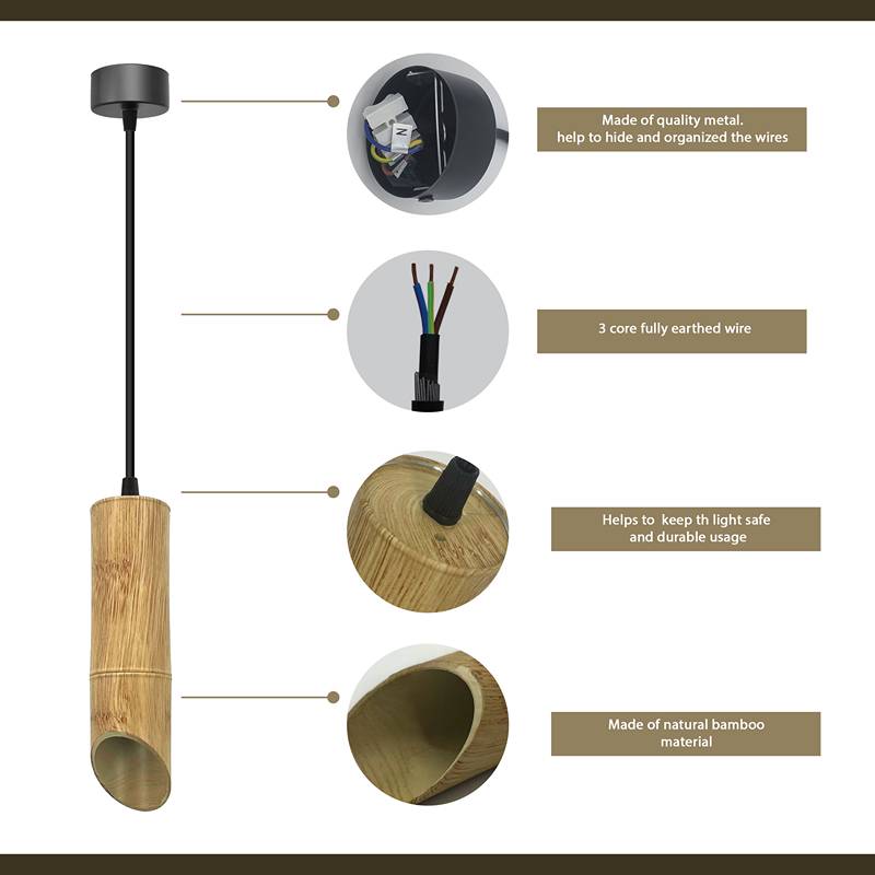 Modern Hanging Fixture Nordic Long Tube Hanging Lamp Bamboo GU10 Pendant Light-Details