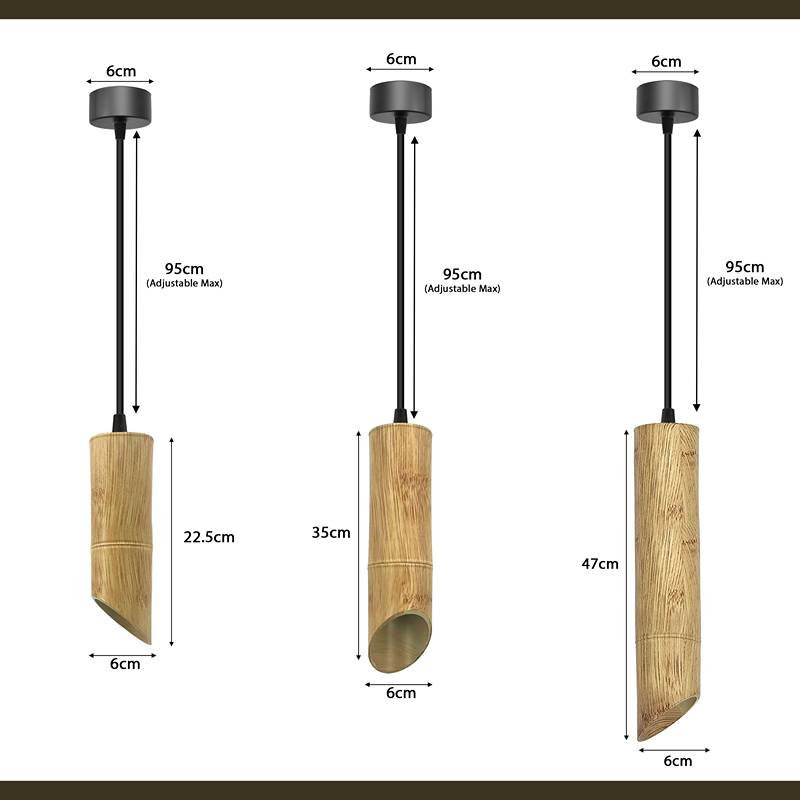 Modern Hanging Fixture Nordic Long Tube Hanging Lamp Bamboo GU10 Pendant Light-Size