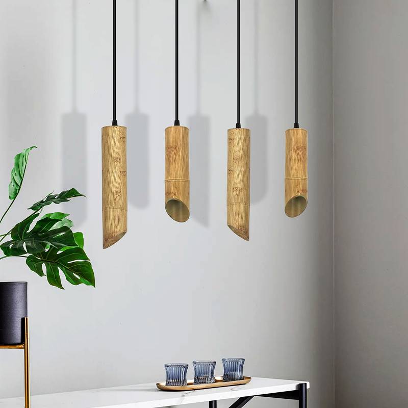 Modern Hanging Fixture Nordic Long Tube Hanging Lamp Bamboo GU10 Pendant Light