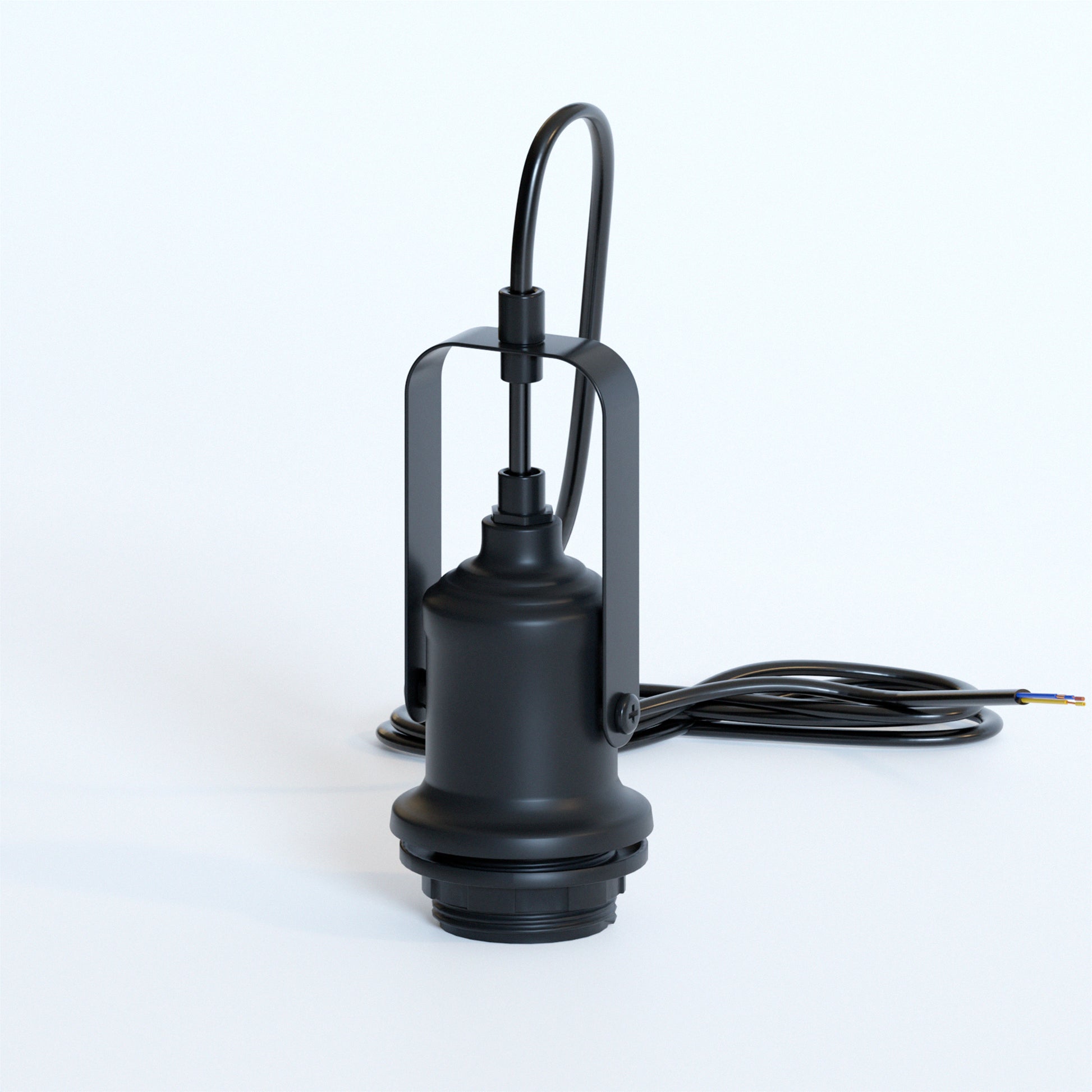 black E27 pendant light fitting holder with an adjustable round cable