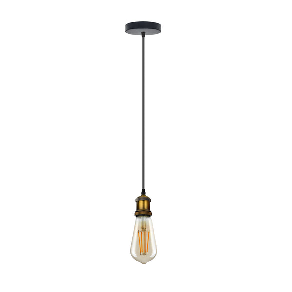 Industrial Brass Pendant Light E27 Vintage Edison Fitting ~6038 – Yellow Brass / Yes