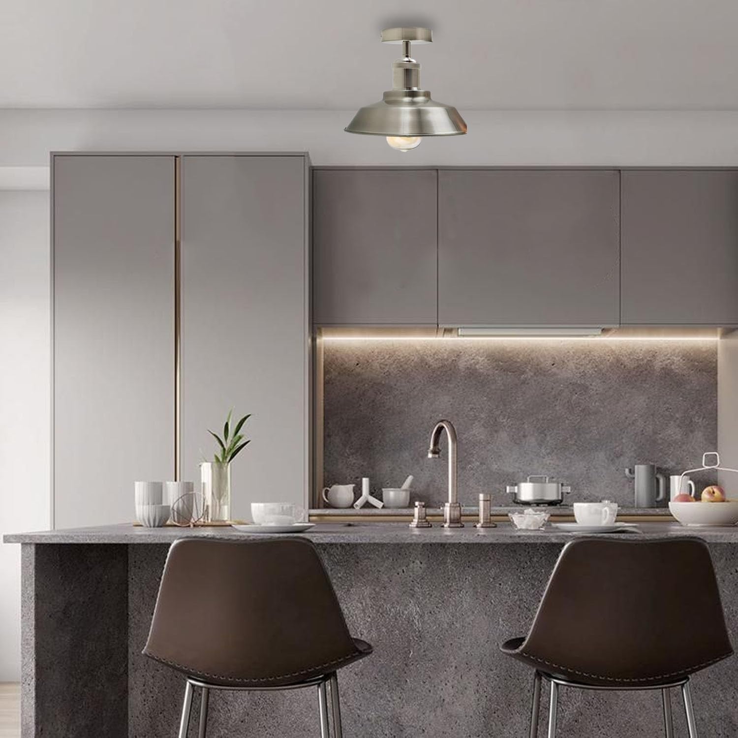 E27 semi flush mount ceiling light with metal shade UK indoor lighting