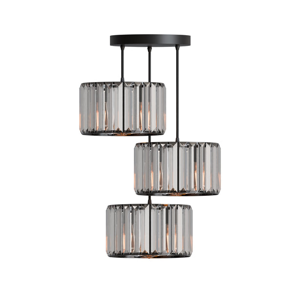Moderne hanglamp met 3 koppen en heldere kristallen kap ~5873 – 20cm / Black / Yes