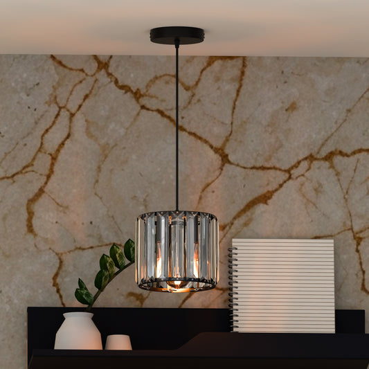 Modern pendant light fixture with a marble wall background