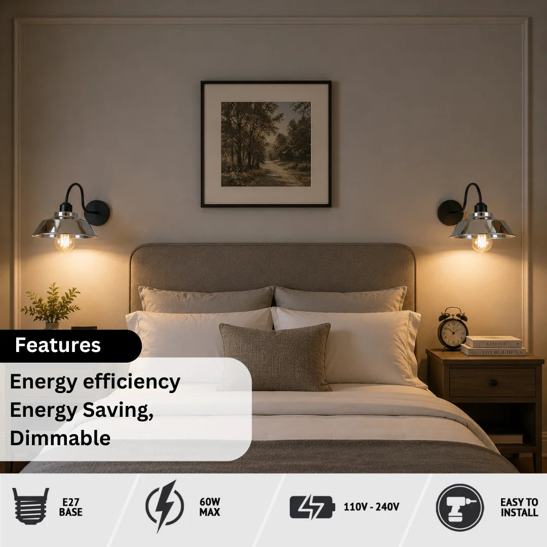 Modern wall sconces, featuring energy efficiency features.