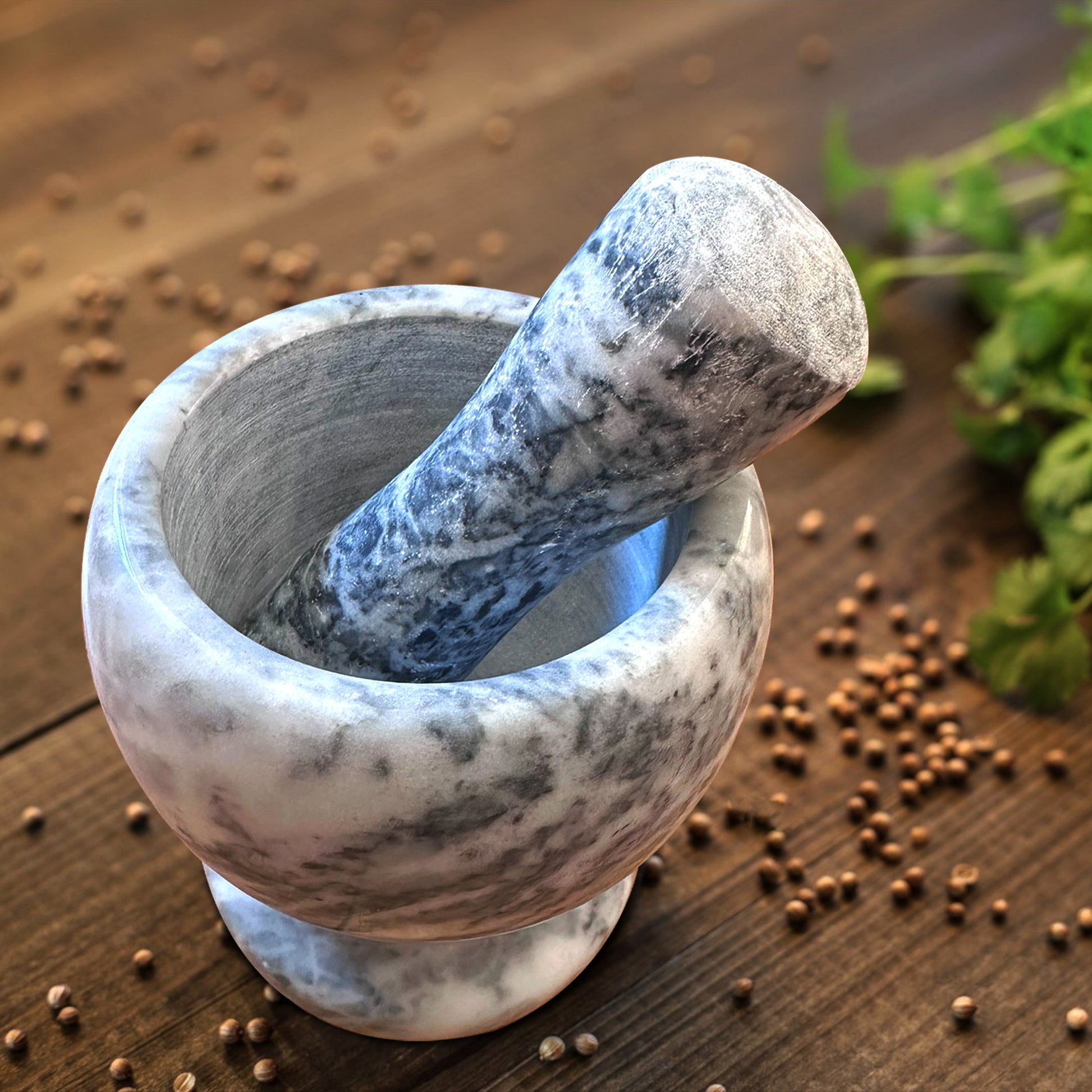 wooden pestle and mortar
