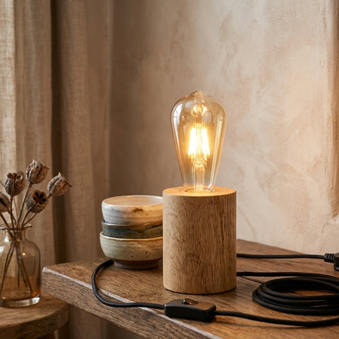 Houten voetlamp Plug-in tafellamp ~4557