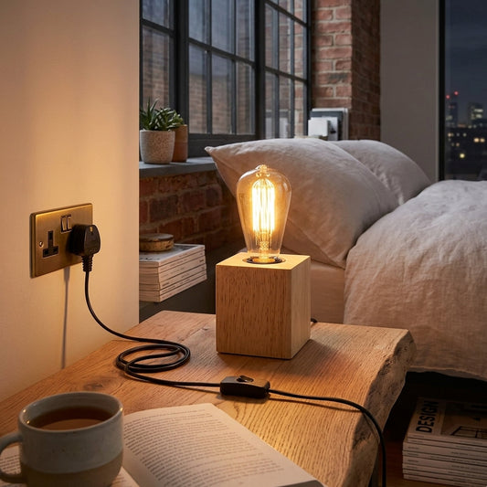 Houten voetlamp Plug-in tafellamp ~4557