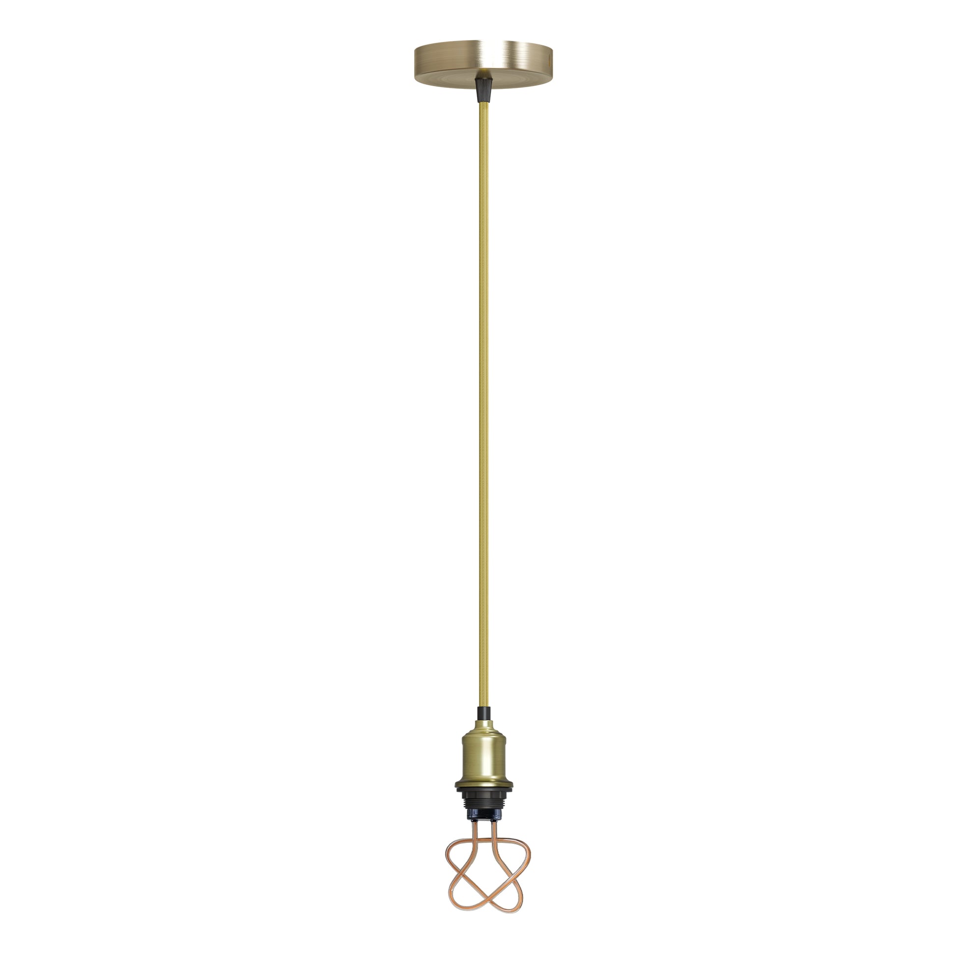 Brass pendant light with a unique design on a white background
