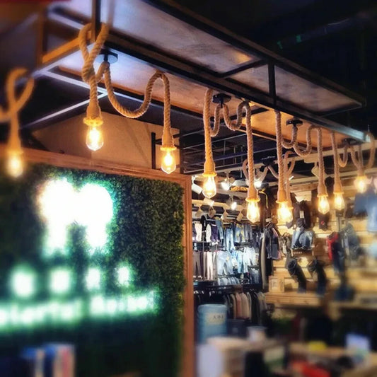 Vintage Hemp Rope Ceiling Pendant Lamp Light ~ 6040