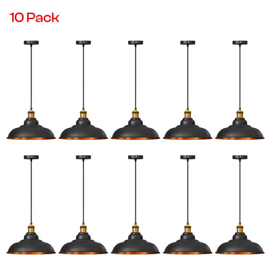 10 Pack Industrial Matte Black Pendant Light with Gold Inner Shade ~6937