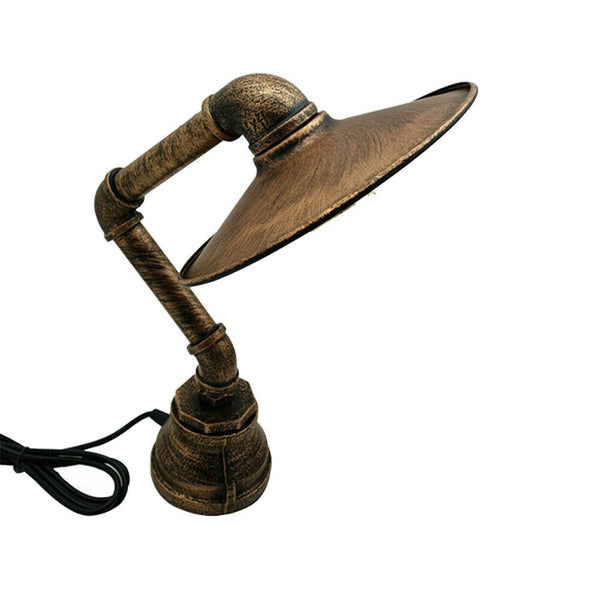 LEDSone Tafellamp Steampunk industriële vintage met abat-jour plat – Geborsteld koper / Zonder ampul
