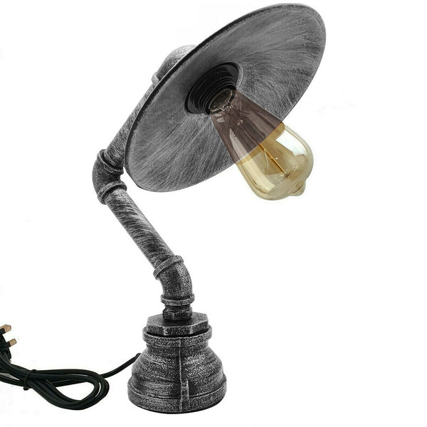 LEDSone Tafellamp Steampunk industriële vintage met abat-jour plat – Argent brosé / Met ampul