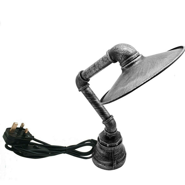 LEDSone Tafellamp Steampunk industriële vintage met abat-jour plat – Argent brosé / Zonder ampul