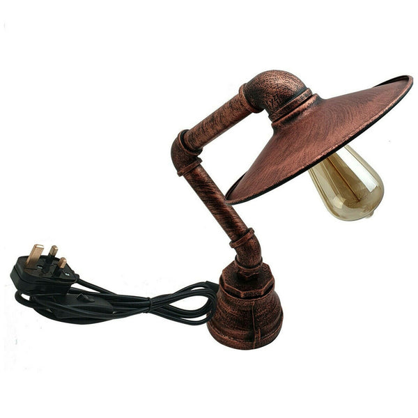 LEDSone Tafellamp Steampunk industriële vintage met abat-jour plat – Rouge rustique / Met ampul