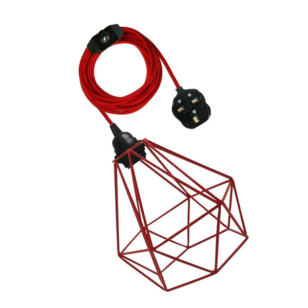 Vintage stoffen flexkabel plug-in hanglamp E27 fitting ~ 3395 – Rood / Nee