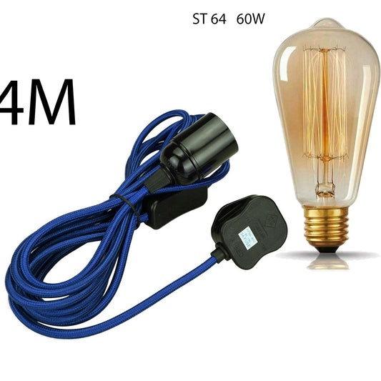 4m stoffen flexkabel UK roségoudkleurige plug-in hanglampset E27-lamphouder + schakelaar ~ 3753