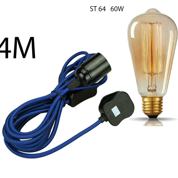 4m stoffen flexkabel UK roségoudkleurige plug-in hanglampset E27-lamphouder + schakelaar ~ 3753 – Blauw