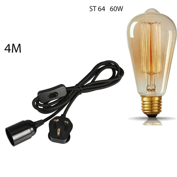 4m stoffen flexkabel UK roségoudkleurige plug-in hanglampset E27-lamphouder + schakelaar ~ 3753 – Zwart